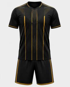 Ensemble de football pour hommes, couleur foncée, géométrique, manches courtes, col en V, polyester respirant, uniforme sportif toutes saisons, personnalisable - Product Image 1