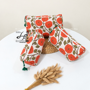 Juego de 3 Bolsas de Cosméticos Acolchadas de Algodón, Bolsa de Aseo para Mujer, Bolsa de Viaje Ligera Hecha a Mano, Bolsa de Maquillaje con Estampado Floral Naranja - Product Image 4