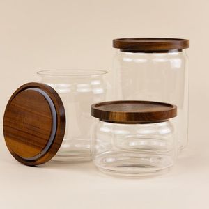 Glass Food Canisters with Wooden Lids for Storing Homemade Snacks Cookies Crackers Dried Fruits Chocolates and <b>Sweets</b> - Product Image 3