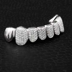 Juego de joyería dental de aleación plateada estilo Hip Hop para hombre, con Grillz de incrustaciones de circonitas redondas brillantes - Product Image 4
