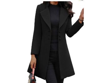 Manteau long en laine gris pour femme, col montant, élégant, chaud et uni pour l'hiver - Product Image 1