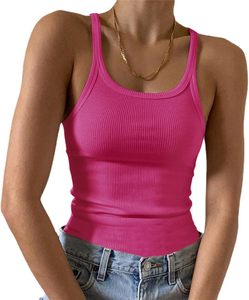 Camiseta sin mangas para mujer, color lavanda, de punto acanalado, cuello redondo, informal, de color liso, transpirable, mezcla de algodón y elastano, de longitud corta - Product Image 6