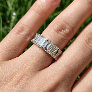 10K Gold Eternity <b>Ring</b> Emerald Cut Lab Diamond Band White Gold Wedding Jewelry <b>for</b> <b>Men</b> Women - Product Image 1