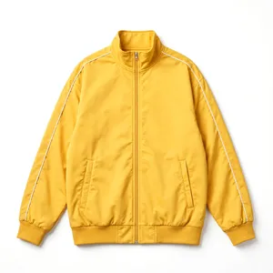 Veste de sport jaune moutarde pour homme, entièrement zippée, col montant, tenue d'entraînement athlétique, vêtement décontracté, logo personnalisé, vente en gros - Product Image 6