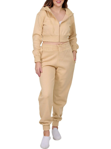 Wholesale Women's Crop Hoodie and <b>Jogger</b> Tracksuit Set Deep Color Drop Shoulder Cropped Fit Made in Pakistan Wholesale - Product Image 6