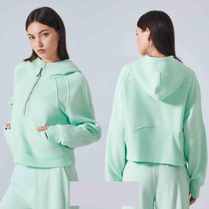 เสื้อฮู้ดสตรีสำหรับฤดูใบไม้ร่วงและฤดูหนาว สไตล์สปอร์ตสตรีทแวร์ คอตั้ง ซิปครึ่งตัว ทรงหลวม เหมาะสำหรับโยคะ ปักลาย ล้างสีแบบแอซิดวอช ผ้าฝ้าย 100% - Product Image 5