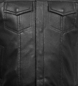 Gilet de moto vintage en cuir véritable noir pour homme, col en V, fermeture boutonnée, respirant, vêtement d'extérieur d'automne, côtés ajustables à lacets - Product Image 6