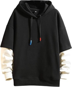 เสื้อฮู้ดสีน้ำเงินกรมท่าสำหรับผู้ชาย ทรงโอเวอร์ไซส์ แขนปกติ สีพื้น เรียบง่าย สไตล์ลำลอง สำหรับฤดูใบไม้ร่วง ผ้าเฟรนช์เทอร์รี่ถัก โพลีเอสเตอร์ - Product Image 3