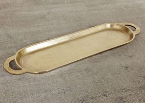 Plateau de service en laiton, surface polie, construction robuste, parfait pour servir des repas, des boissons, des collations, décoration de cuisine et de salle à manger. - Product Image 2