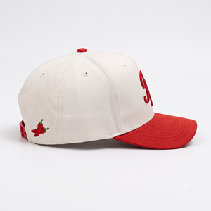 หมวกเบสบอลทรงสปอร์ตแบบ snapback 5 แผง ผ้าแคนวาสปักโลโก้ 3 มิติแบบนูน สีทูโทน ขาวแดง ขอบผ้ากำมะหยี่ สำหรับผู้ชาย รับผลิตแบบ OEM - Product Image 4