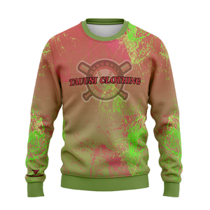 Sudadera de Cuello Redondo para Hombre, Color Verde Oliva con Detalles Rosados, Logotipo Personalizado, Diseño Gráfico de Béisbol, Manga Larga, para Entrenamiento en Equipo, Invierno - Product Image 1