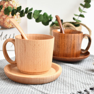 Tasse à thé en bois moderne avec soucoupe, poignée ronde, design rétro, vaisselle écologique pour café et thé - Product Image 6