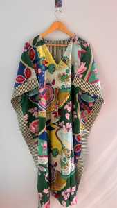 Custom made Vacation-Ready Cotton <b>Kaftan</b> - Floral Print V-Neck & Waist Drawstring Indian Handmade Cotton <b>Kaftan</b> Beach Cover - Product Image 3
