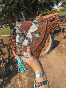 New Bohemian 100% Genuine Leather <b>Wallet</b> Geometric Vintage Handmade Fold Closure <b>RFID</b> Blocking Waterproof Women's Short Style - Product Image 2