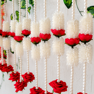 Guirnalda Floral de Perlas para Puerta, Rosas Rojas Artificiales, Decoración para Bodas, Diwali, Hogar, Fondo Decorativo - Product Image 3