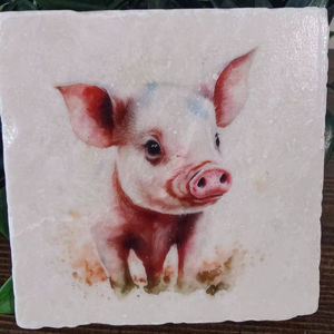 Posavasos de Mármol Rústico con Diseño de Cerdito, Posavasos de Piedra Pulida para Bebidas, Decoración Rústica para el Hogar - Product Image 2