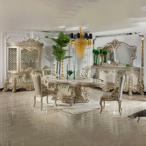 Juego de Comedor Clásico de Estilo Europeo, Madera de Caoba Sólida con Tallado Dorado de Lujo, Forma Rectangular, para Villas y Resorts de Lujo - Product Image 1