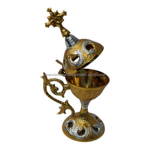 Quemador de Incienso de Latón de Lujo, Incensario Decorativo Estilo Iglesia, Porta Incienso Metálico Hecho a Mano para Oración, Meditación, Decoración de Altar del Hogar - Product Image 1