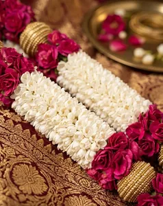 Guirlande de Varmala rose dorée faite à la main pour la cérémonie de mariage indienne, guirlande royale de mariée et de marié, Jaimala Mala, guirlande de mariage en fleurs artificielles - Product Image 4