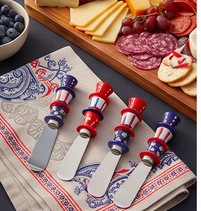 Red White Blue <b>Cheese</b> Spreaders <b>Set</b> With Patriotic Handle Design Stainless Steel Blade Dishwasher Safe For Kitchen Use - Product Image 3