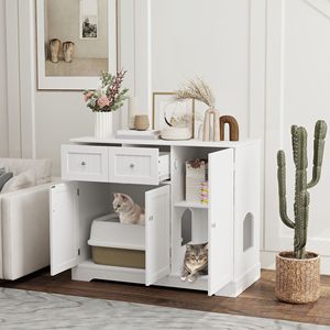Lettiera per Gatti di Lusso in PP Bianco, Grande 39x18x31.5" con Cassetti Portaoggetti e Kit Anti-Ribaltamento - Product Image 2