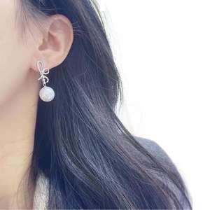 Manufacturer Wholesale S925 Pure Silver Dangle Earrings with Natural Pearl 10-9MM Round Face Flawless <b>Matching</b> Gift <b>Box</b> - Product Image 5