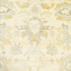 Tapis Oushak en laine noué à la main, crème ivoire or gris, motif floral médaillon, style vintage, poils ras - Product Image 2
