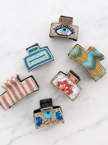 Barrette artisanale en perles de verre pur pour femmes et filles, bijou de mode, pince à cheveux brodée avec perles de rocaille et tissu - Product Image 5