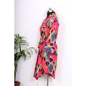 Camisón Kimono Bohemio de Algodón para Mujer, Estilo Indio, Largo Medio, con Cinturón y Botones Decorativos, Ajuste Holgado y Dulce - Product Image 5