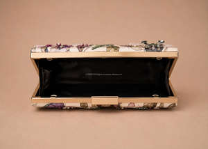Floral Zardozi Silk Soft Portable <b>Clutch</b> Bag Pearl Embellished Evening Purse Handmade Wedding Party Chain Strap Flap Closure - Product Image 3
