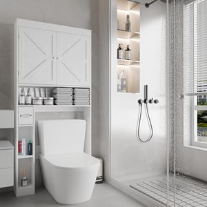 Mobiletto Salvaspazio a 2 Ante da Posizionare Sopra il WC, Stile Rustico, Scaffale per Bagno e Lavanderia - Product Image 3