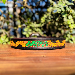 Ceinture en cuir vintage style western avec motif plume paisley, boucle en alliage de zinc artisanale, durable, largeur 40 mm, personnalisable, importée - Product Image 4