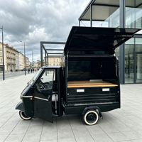 Piaggio Electric Tricycle Food Truck, Fully Equipped Mobile Kitchen Cart Beer Bar Trailer for Coffee Hot Dog Ice Cream
