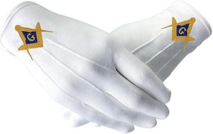Freemason <b>White</b> Cotton Gloves pair of gloves – 100% Cotton <b>White</b> Gloves pair with Square & Compass “G” Embroidered Logo - Product Image 4