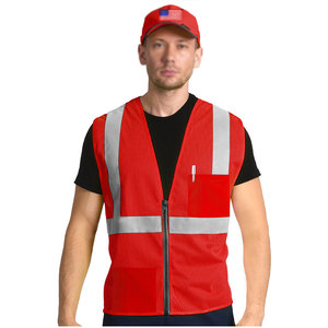Chaleco de Seguridad Personalizado para Hombre con Bolsillo en el Pecho, Franjas Grises, Ropa de Trabajo, Material de Malla de Poliéster Reflectante, Logotipo Personalizado - Product Image 1