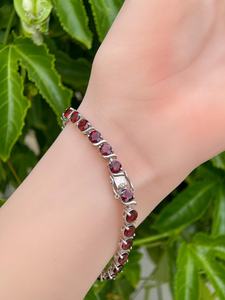 Natural Deep <b>Red</b> Garnet Tennis <b>Bracelet</b> Sterling Silver Gold Plated Dainty January Birthstone Vintage Style Jewelry Gift For Her - Product Image 5