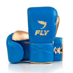 ถุงมือชกมวยสำหรับฝึกซ้อม รุ่น Professional Pro Fighting Fly สีน้ำเงินทอง หนังวัวแท้ สายรัดข้อมือปรับได้ รุ่น AI-BG-501 - Product Image 4