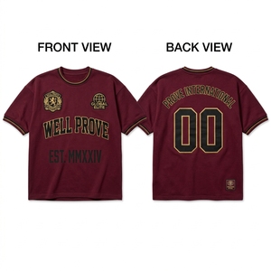เสื้อฟุตบอลสั่งทำพิเศษ 180 GSM ผ้าโพลีเอสเตอร์ 100% สีแดงเบอร์กันดี ขอบยางยืด ปักตราสโมสร พิมพ์ลายดิจิทัล ระบายเหงื่อได้เร็ว - Product Image 1