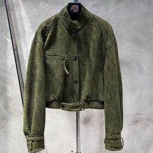 Quilted <b>Jacket</b> Women's Olive Green Stand Collar Full <b>Sleeve</b> Button Closure Autumn Style <b>Short</b> Length Woven Polyester - Product Image 1