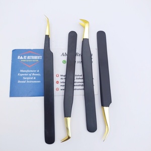 Pestañas clásicas Pinzas de extensión de pestañas de acero inoxidable sostenibles con punta puntiaguda de oro negro - Product Image 2