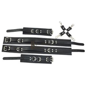 Menottes en cuir véritable du poignet à la cuisse avec quincaillerie métallique - Product Image 2