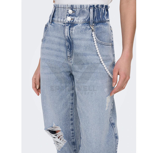 Women's Light Blue Distressed Skinny Jeans High Waist <b>Stretch</b> Slim Fit Ripped Ankle Length Casual <b>Denim</b> Pants - Product Image 5