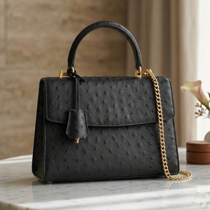 Bolso de Mano de Cuero Negro con Grabado de Avestruz, Personalizado, Clásico, Vintage, de Lujo para Mujer, con Asa Superior y Bolsillo para Teléfono Celular - Product Image 2