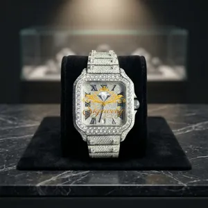 Reloj de Lujo para Hombre con Incrustaciones de Diamantes, Acero Inoxidable, Rectangular, Cuarzo, Esfera con Números Romanos, Cristal de Zafiro, 20mm, 3BAR Resistente al Agua - Product Image 6