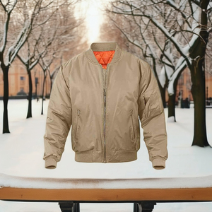 Chaqueta Bomber de Satén de Invierno para Hombre de Alta Calidad, Material de Poliéster, Bolsillos Laterales Dobles en las Mangas, Secado Rápido, Transpirable, Resistente al Viento - Product Image 1