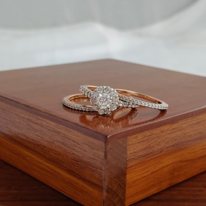 Namivaa – bague de fiançailles en or rose 18 carats avec halo de zircon pour femmes, triple bande, style vintage, bijoux fins pour mariage et promesse - Product Image 2