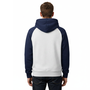 Sudadera deportiva para hombre de manga raglán bicolor, azul marino y gris jaspeado, estilo pullover, de alta calidad, estilo urbano. - Product Image 5