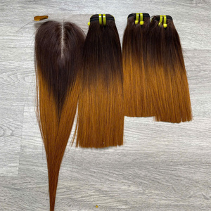 Ombre <b>Brown</b> Bundles Making <b>Wig</b> With Closure Super Double Drawn Hair Quality Vietnamese High Quality Hot Selling, Human Hair - Product Image 1