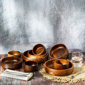 Ensemble de bols de service en bois naturel fabriqués à la main de haute qualité bols en noyer à salade sculptés hautement personnalisés pour Carton indien à la maison - Product Image 4