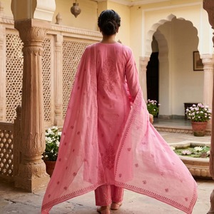 Unstitched Baby Pink <b>Chikankari</b> Cotton <b>Suit</b> for Women Hand Embroidered Design - Product Image 2
